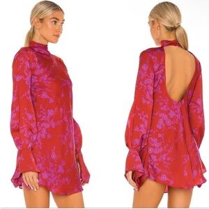 Free People Aries Red Floral Long Sleeve Open Back Mini Dress size Small